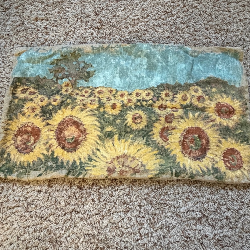 Pottery Barn lumbar pillow cover sham 16 x 26 painted sunflowers cotton linen